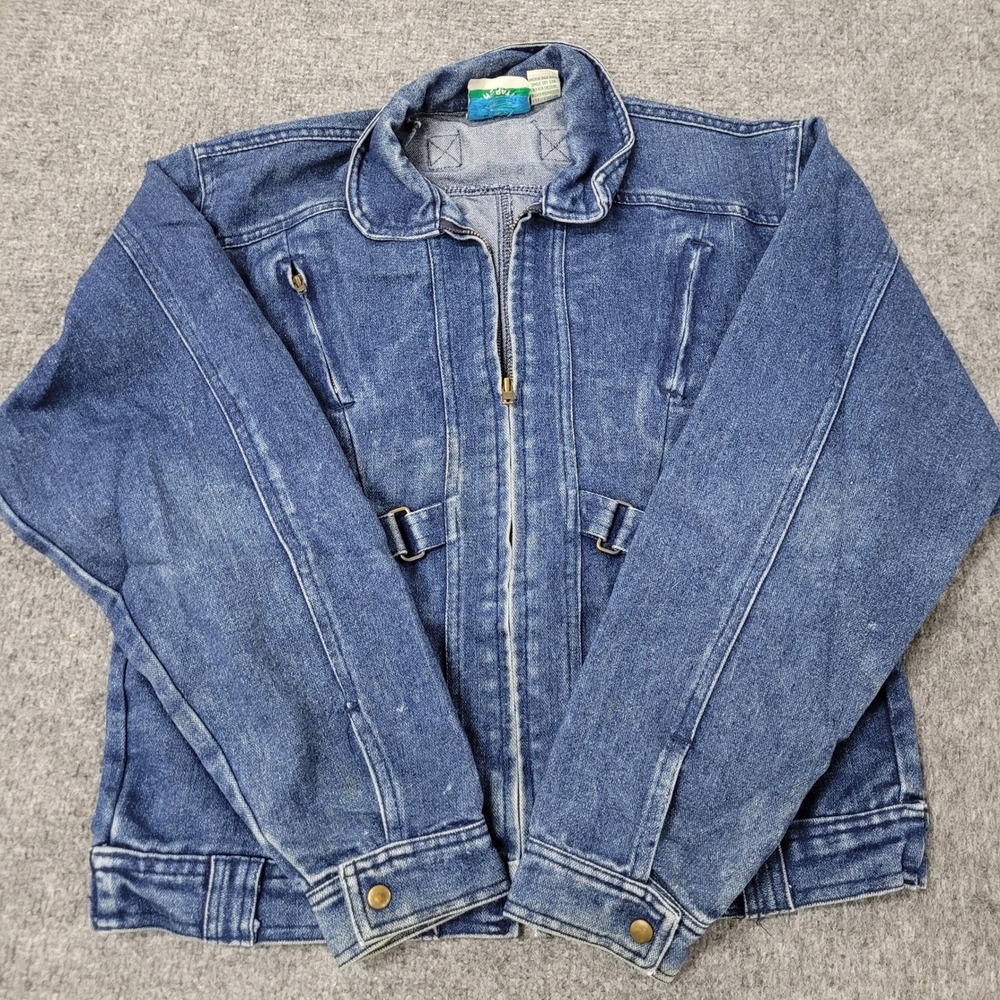 Generation Denim Jacket Womens XL Blue Rayon Blend Zip Up Side Buckle Vintage